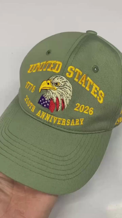 United States 250th Anniversity Eagle Embroidered Hat, Vintage Washed USA Dad Cap Freedom Gift, US Veteran Day Gift