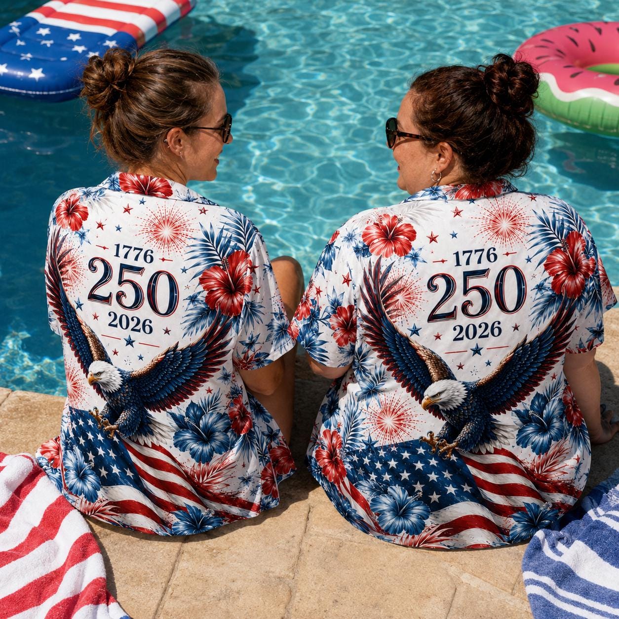 Patriotic Hawaiian Shirt with Eagle and Fireworks - 250th Anniversary Design - Image 10