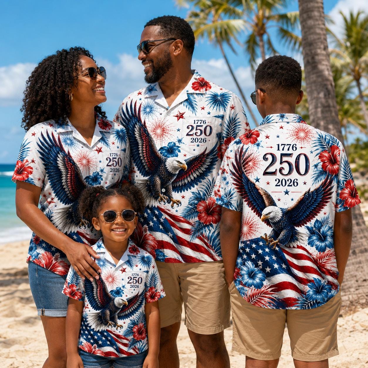 Patriotic Hawaiian Shirt with Eagle and Fireworks - 250th Anniversary Design - Image 11
