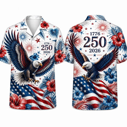 Patriotic Hawaiian Shirt with Eagle and Fireworks - 250th Anniversary Design - Image 12
