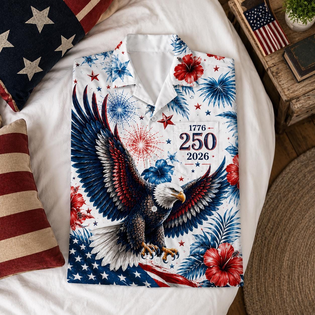 Patriotic Hawaiian Shirt with Eagle and Fireworks - 250th Anniversary Design - Image 13
