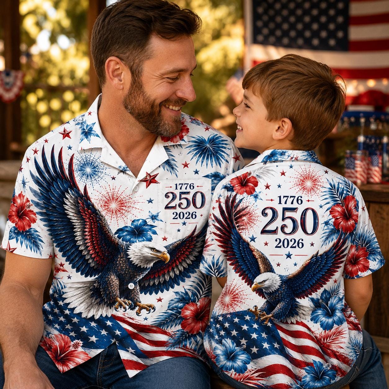 Patriotic Hawaiian Shirt with Eagle and Fireworks - 250th Anniversary Design - Image 2