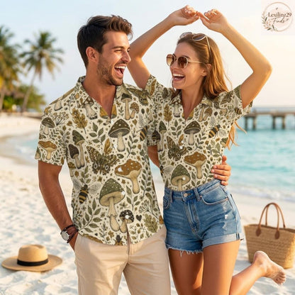 Matching Mushroom Print Summer Shirts - Unique Nature-Inspired Design - Image 2