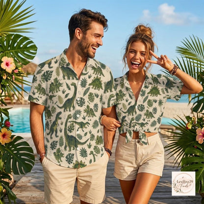 Men's Dinosaur Print Hawaiian Shirt - Short Sleeve Casual Button Down - Image 2
