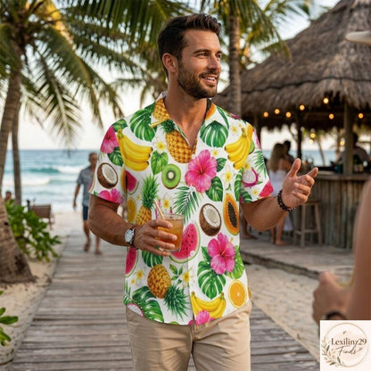 Tropical Fruit Print Hawaiian Shirt - Vibrant Summer Style Menswear - Image 2