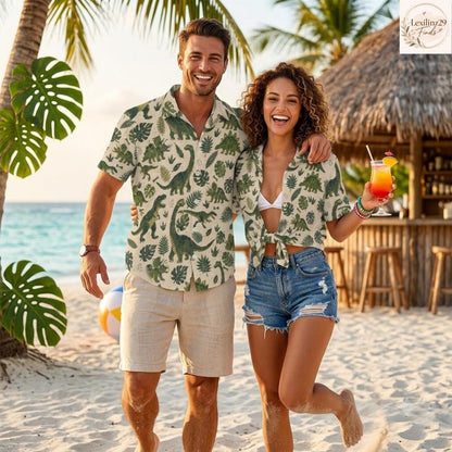 Men's Dinosaur Print Hawaiian Shirt - Short Sleeve Casual Button Down - Image 3