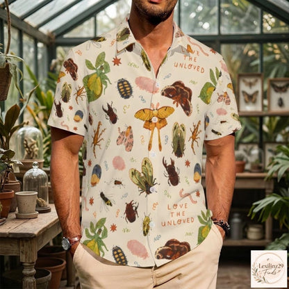 Insect-Themed Men's Hawaiian Shirt with Unique Botanical Print - Short Sleeve - Image 3