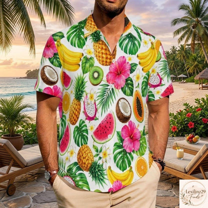 Tropical Fruit Print Hawaiian Shirt - Vibrant Summer Style Menswear - Image 3
