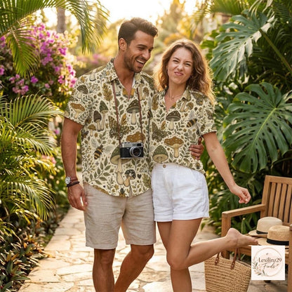 Matching Mushroom Print Summer Shirts - Unique Nature-Inspired Design - Image 3