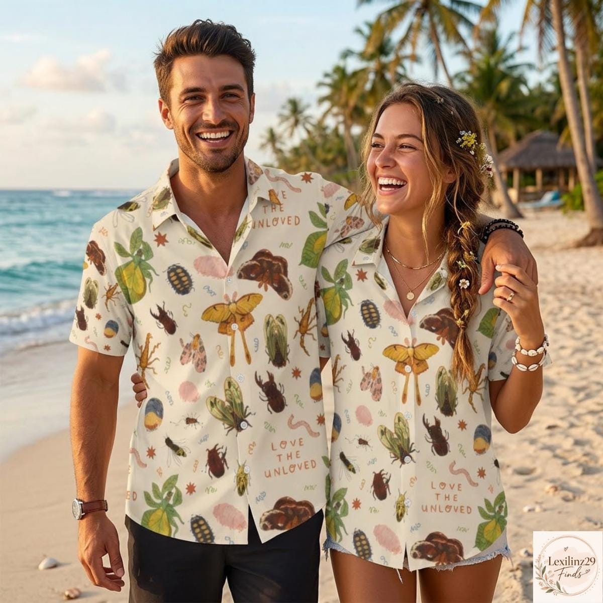 Insect-Themed Men's Hawaiian Shirt with Unique Botanical Print - Short Sleeve - Image 4