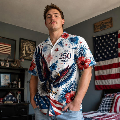 Patriotic Hawaiian Shirt with Eagle and Fireworks - 250th Anniversary Design - Image 5