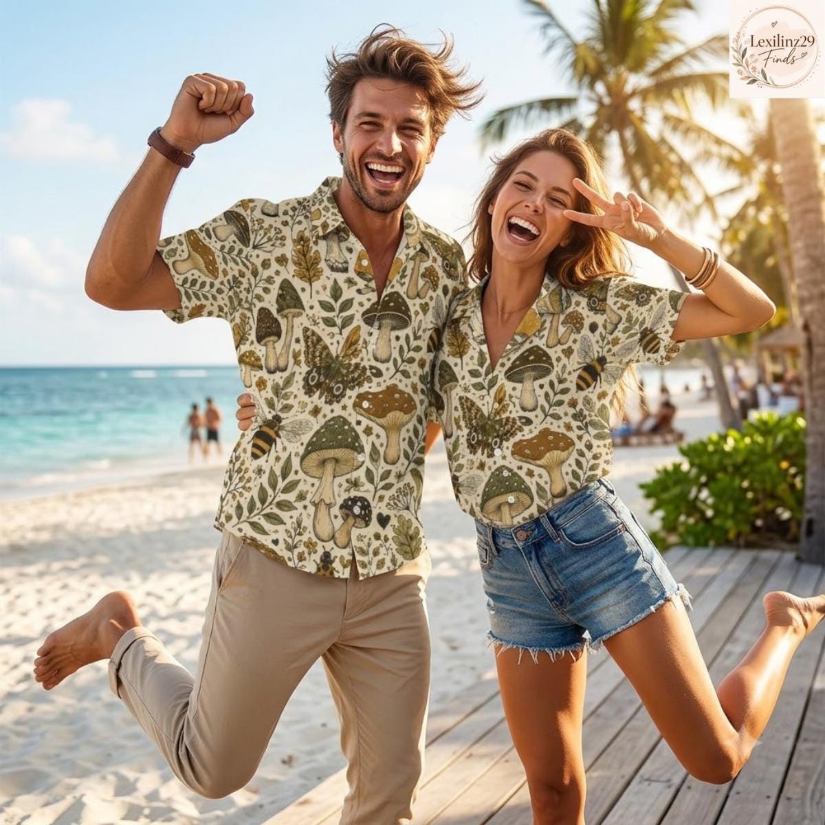 Matching Mushroom Print Summer Shirts - Unique Nature-Inspired Design - Image 5