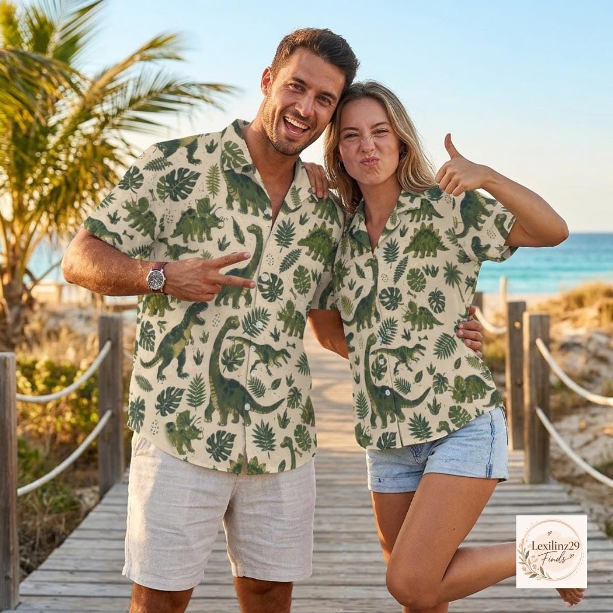 Men's Dinosaur Print Hawaiian Shirt - Short Sleeve Casual Button Down - Image 5