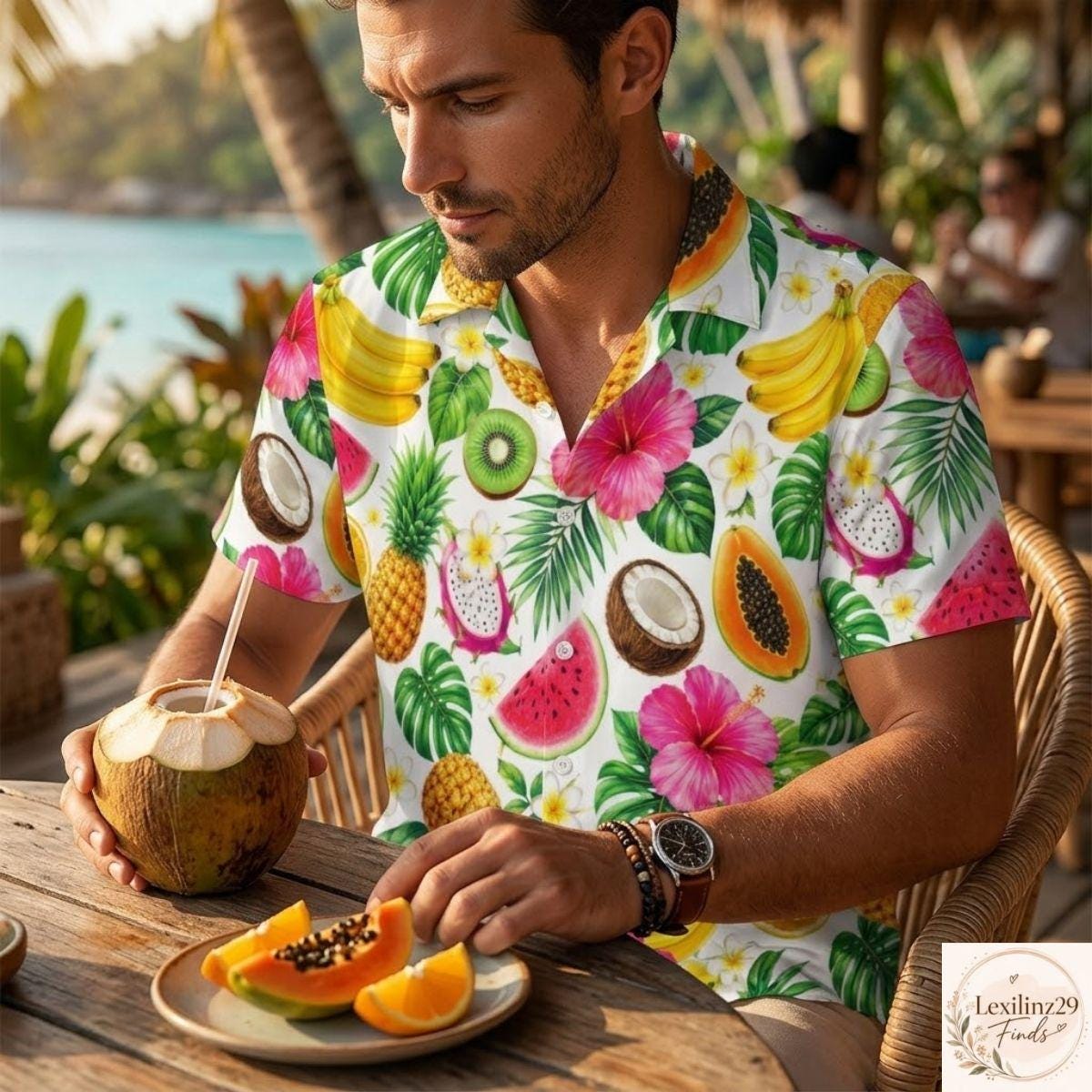 Tropical Fruit Print Hawaiian Shirt - Vibrant Summer Style Menswear - Image 5
