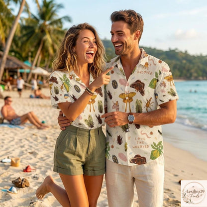 Insect-Themed Men's Hawaiian Shirt with Unique Botanical Print - Short Sleeve - Image 5