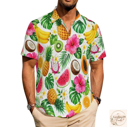 Tropical Fruit Print Hawaiian Shirt - Vibrant Summer Style Menswear - Image 6