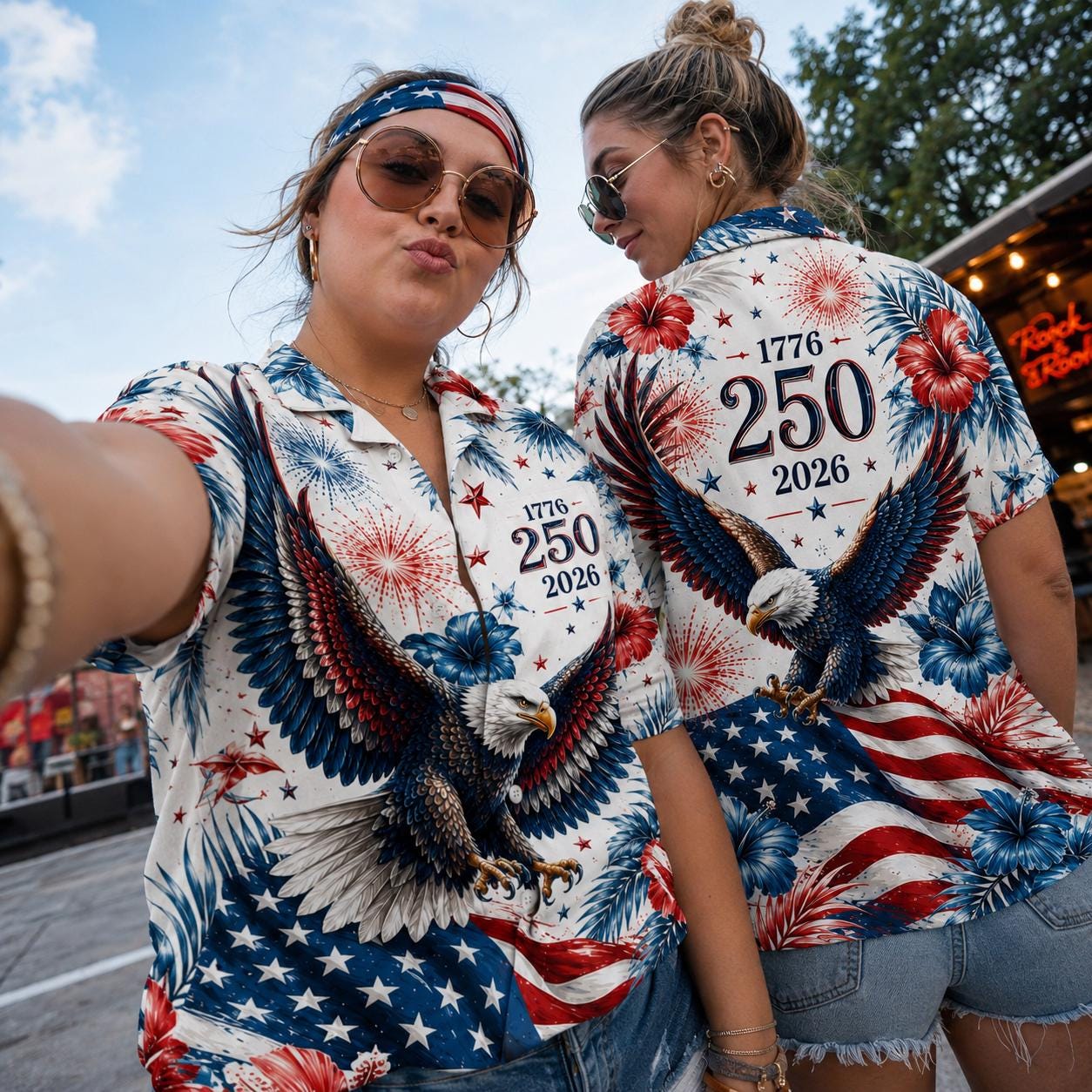 Patriotic Hawaiian Shirt with Eagle and Fireworks - 250th Anniversary Design - Image 7