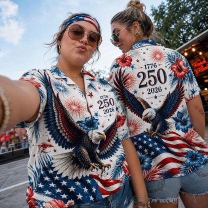 Patriotic Hawaiian Shirt with Eagle and Fireworks - 250th Anniversary Design - Image 7