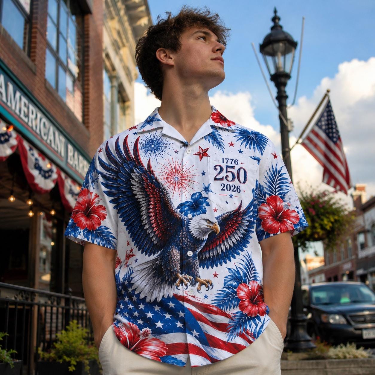 Patriotic Hawaiian Shirt with Eagle and Fireworks - 250th Anniversary Design - Image 8