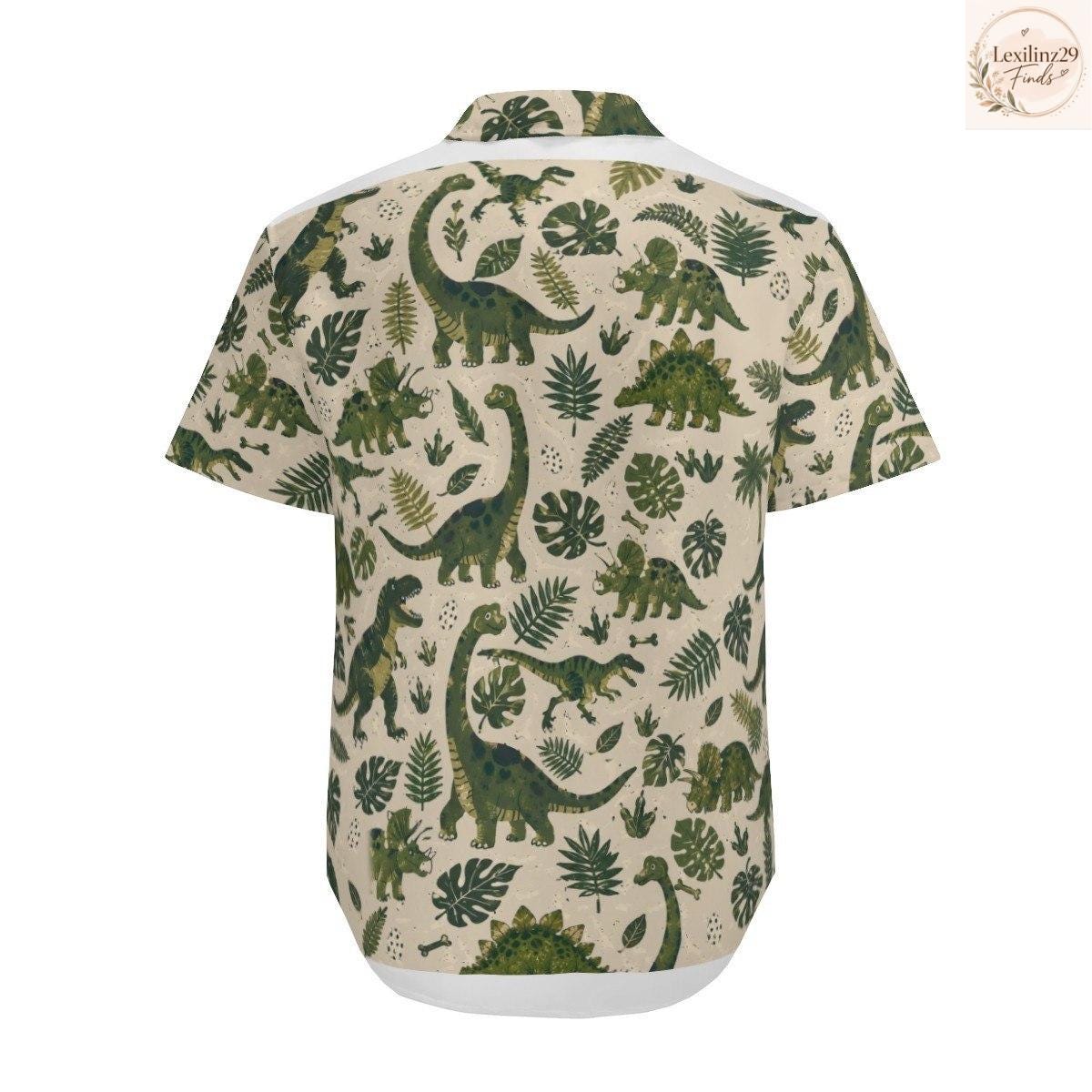 Men's Dinosaur Print Hawaiian Shirt - Short Sleeve Casual Button Down - Image 8