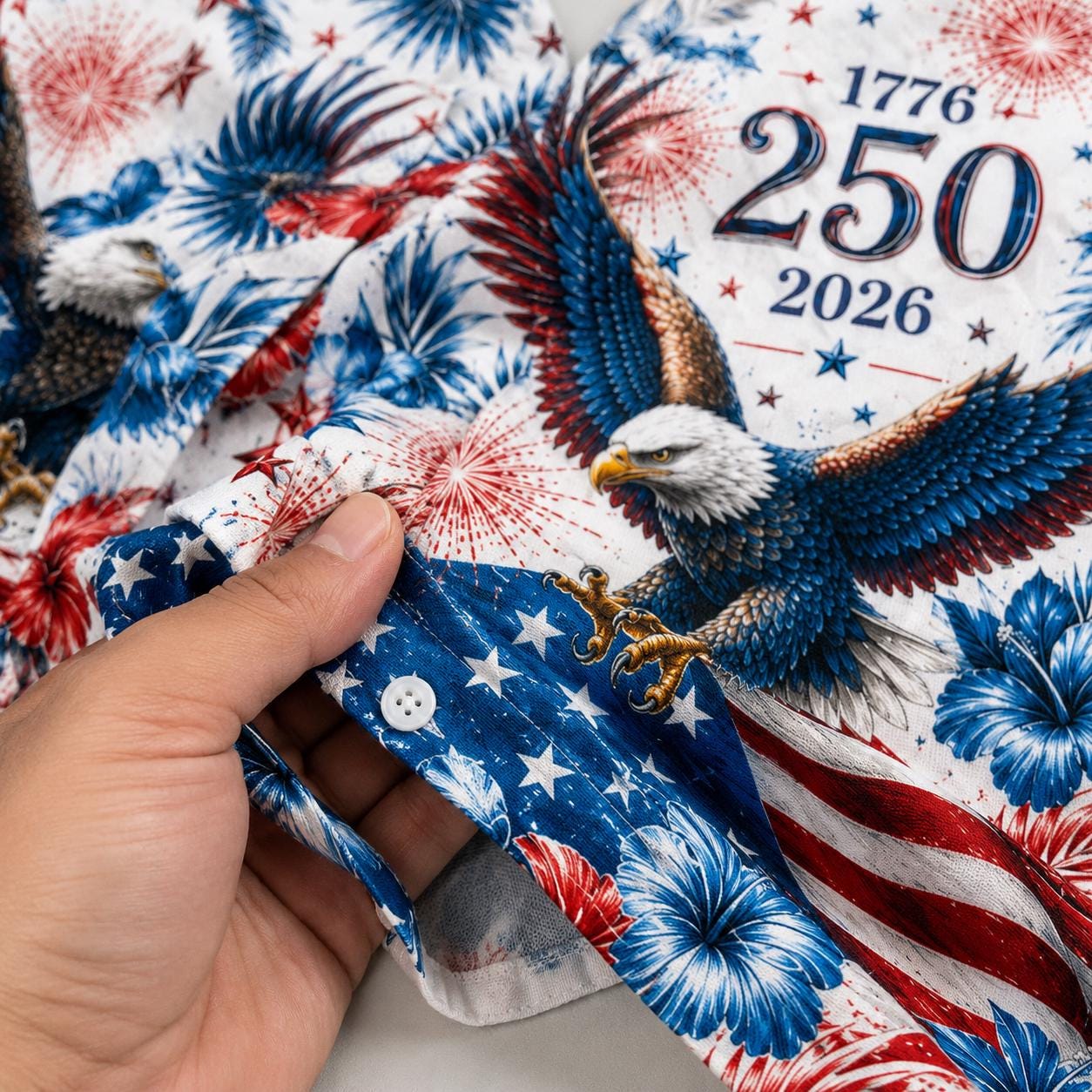 Patriotic Hawaiian Shirt with Eagle and Fireworks - 250th Anniversary Design - Image 9